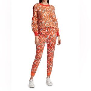 Alice + Olivia Bright Orange Floral Sweatshirt & Joggers Set